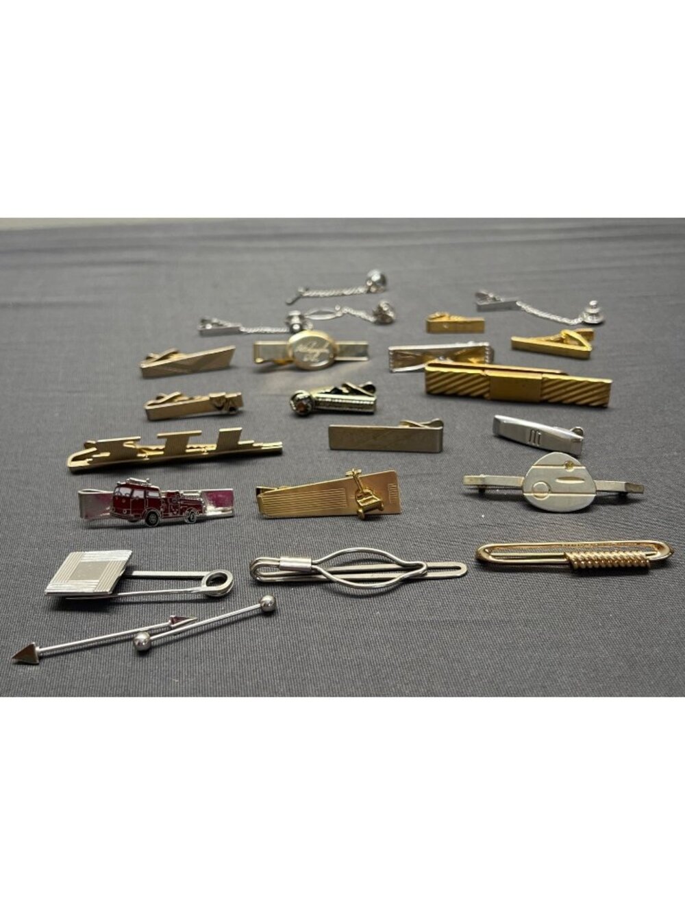 Vintage Tie Tack Bar Pins Lot Fire Truck Lawn Mower Theater Swank Sterling